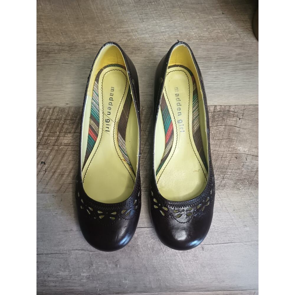 Madden Girl Y2K Ballet Wedge Shoes 7 Brown Cut Out Twee Cottage Coquette Fairy - Picture 5 of 16